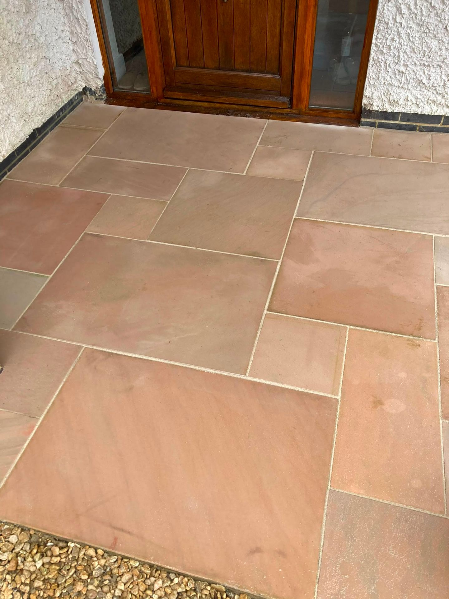 Finished sandstone patio and garden landscaping by DR Smith Building, Cotswolds.
